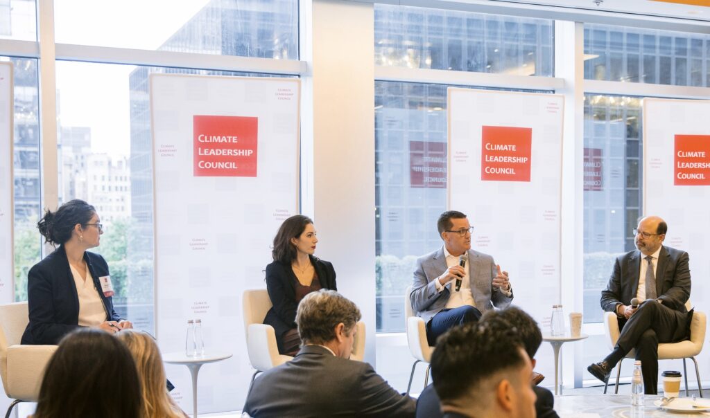 Chad Eaton of Nucor Corporation speaks at panel with fellow panelists David Brown of Constellation, Ariel Horowitz of Anthropic, and moderator Catrina Rorke of the Climate Leadership Council.
